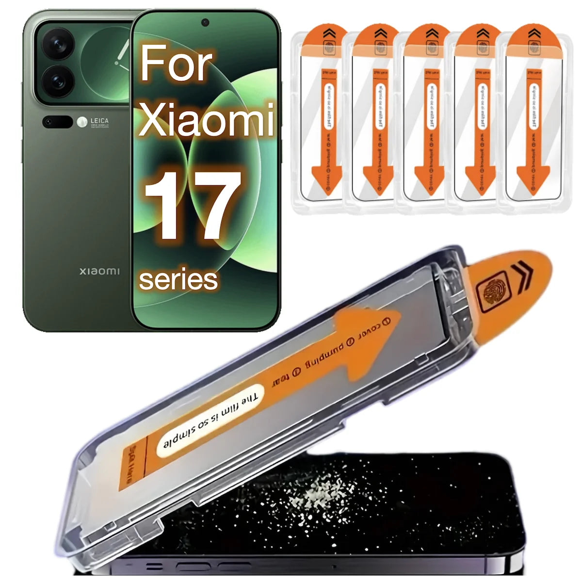 5‑Pack Auto‑Dust Tempered Glass – Easy Installation Anti‑Scratch Screen Protector for Xiaomi Series