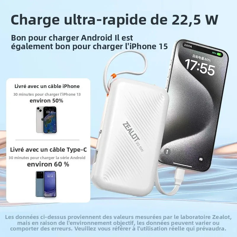 ZEALOT Y2200 – Power Bank 20000mAh 22,5W avec USB‑C + Lightning
