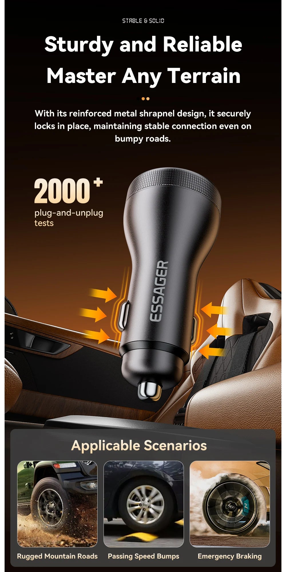 ESSAGER F755 Chargeur Voiture 100W – USB-C 45W + USB-A 55W