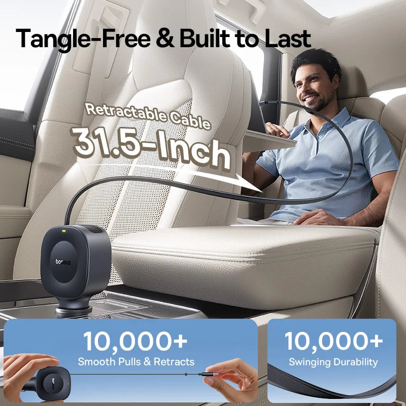 Chargeur voiture Baseus 60W câble rétractable 30W + port Type‑C 30W