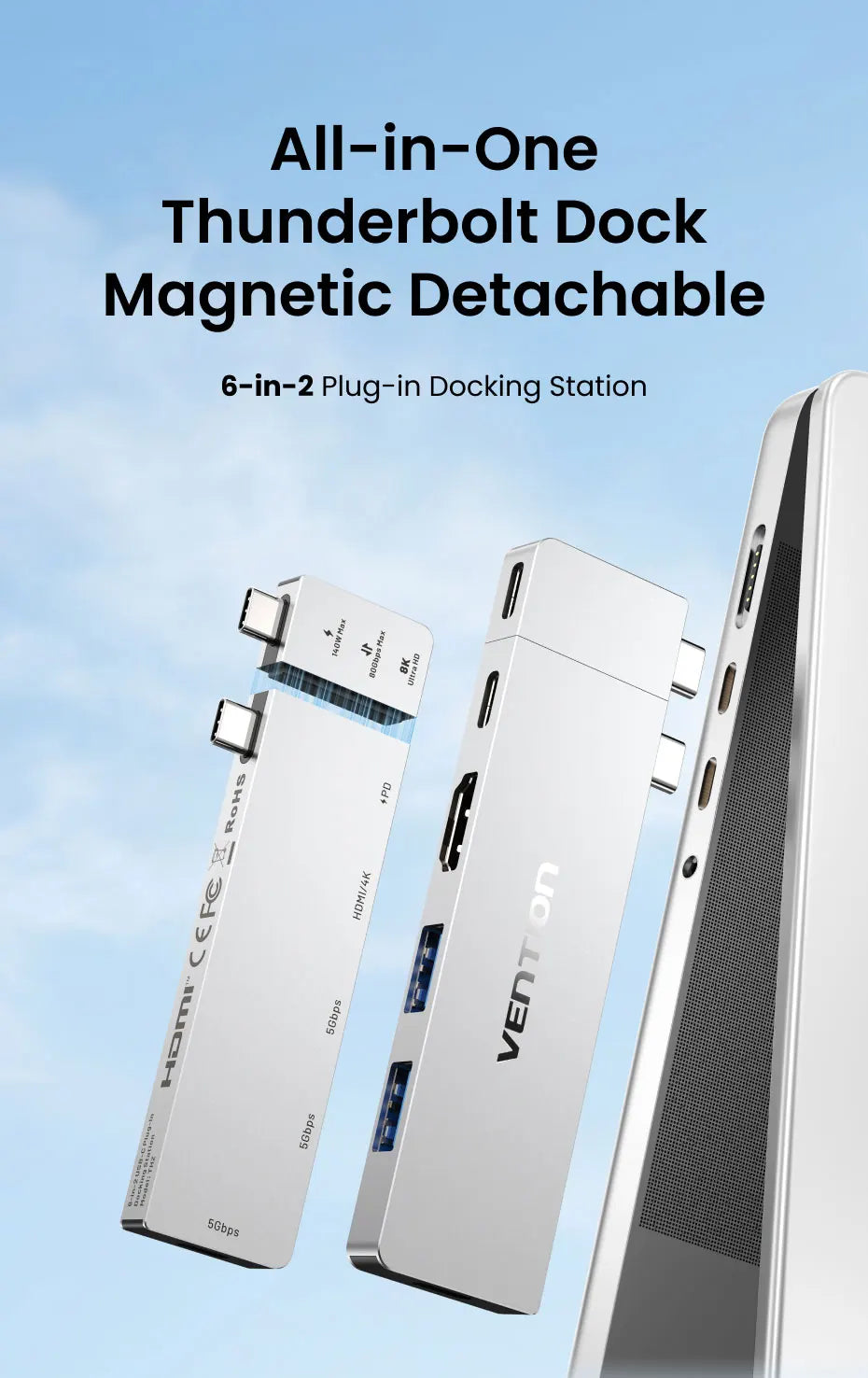 Vention USB‑C Plug‑in HUB – Thunderbolt 4, 6 Ports, Compatible Mac/iPhone/Windows