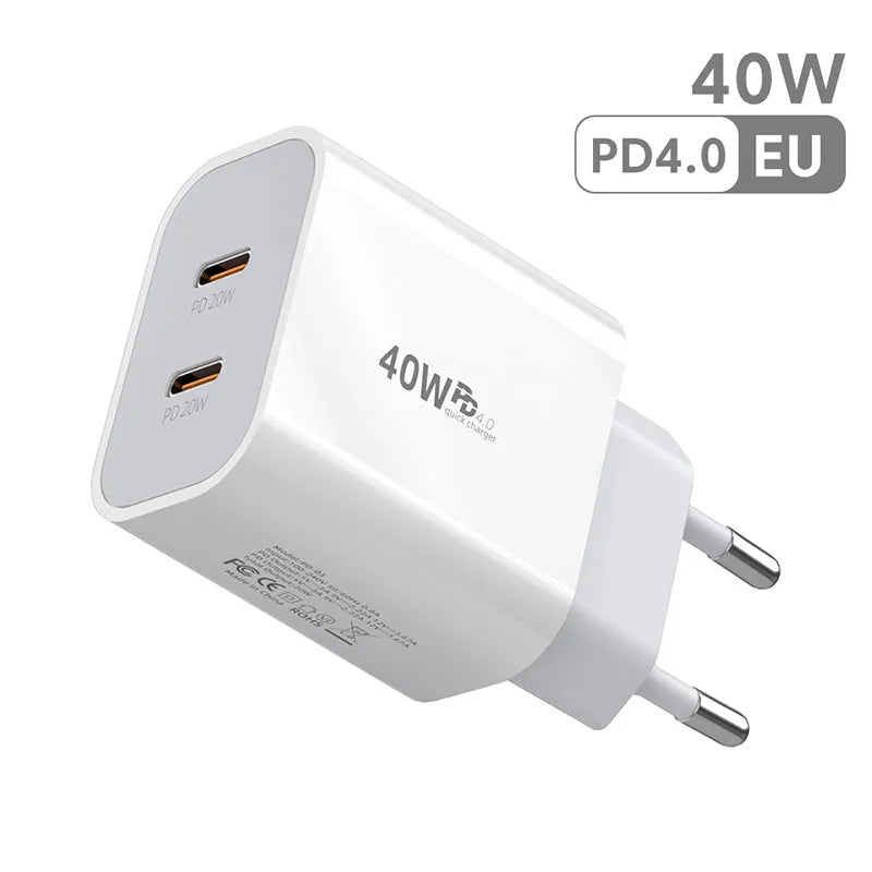 Chargeur OLAF rapide 40W Avec deux sorties USB‑C‑C PD QC3.0 avec câble Type‑C vers Type‑C