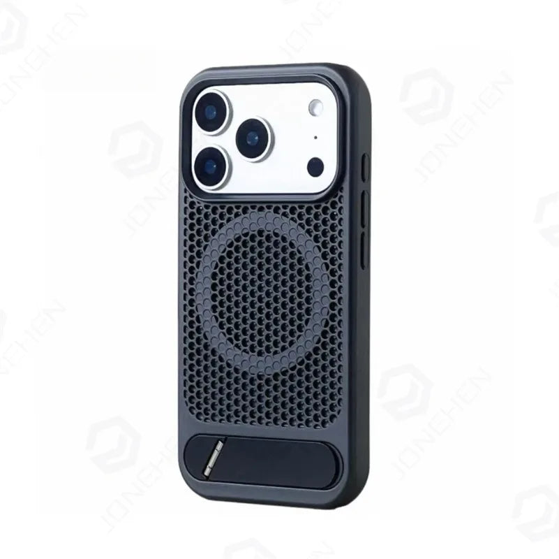 Coque magnétique antichoc avec support et dissipation thermique pour iPhone 17 / 16 / 15 / 14 / 13 – Pro, Pro Max, Normal, Air, Plus