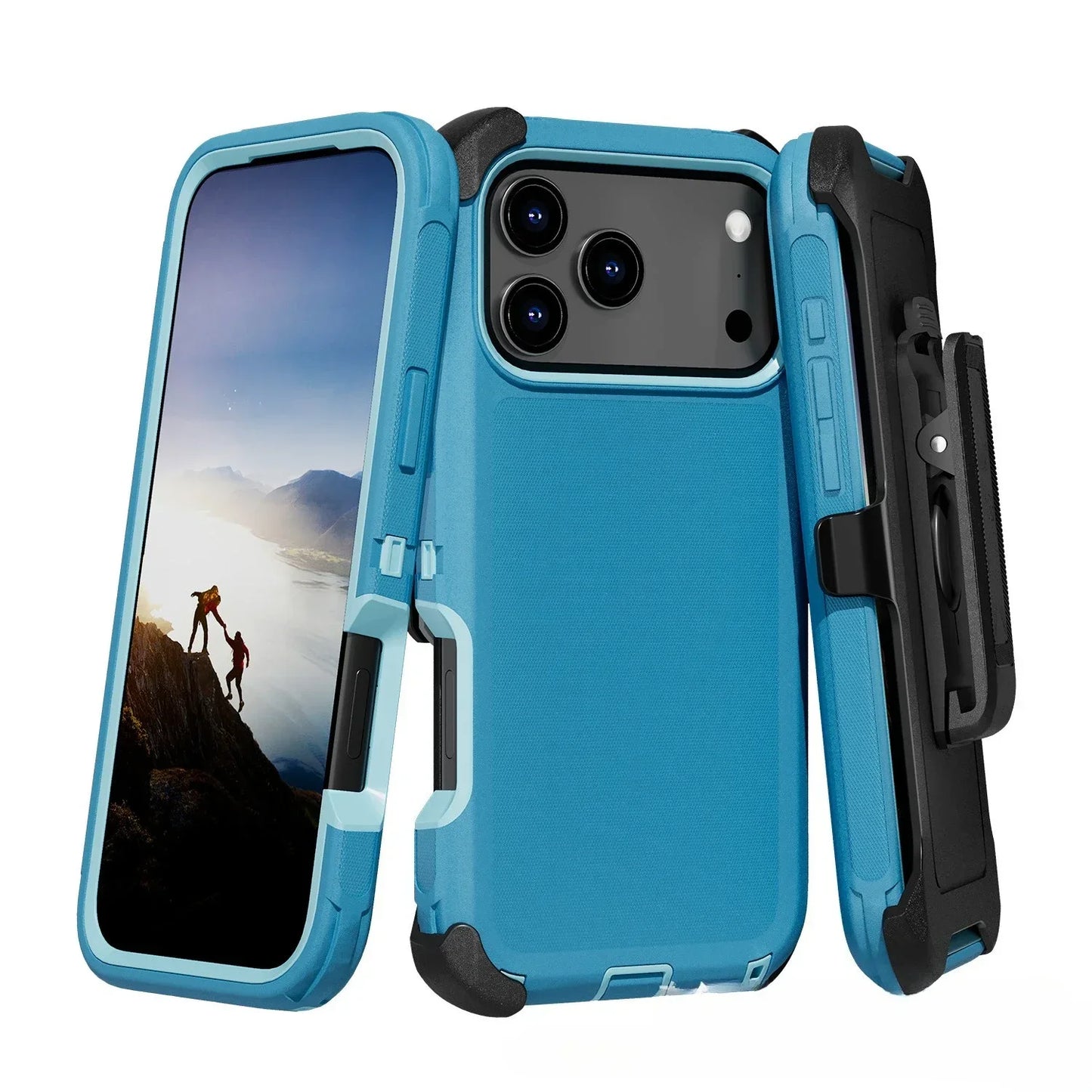 Étui Blindé Antichoc Bicolore avec Clip de Ceinture – Protection Renforcée pour iPhone 13 à 17 Air
