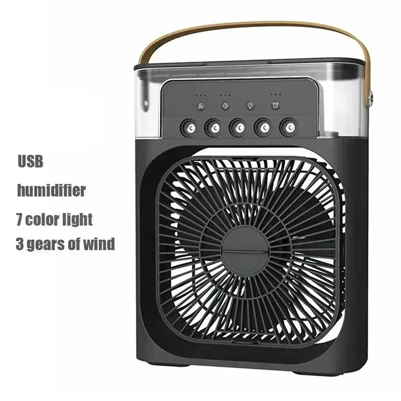 Ventilateur Portable 3‑en‑1, Mini Climatiseur, Humidificateur & Veilleuse LED pour Maison et Bureau