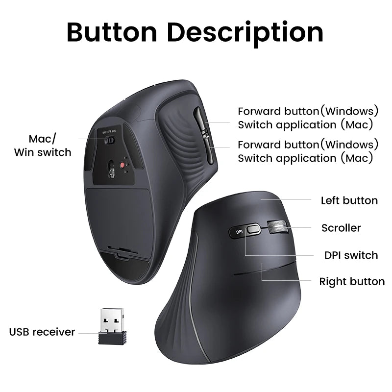 UGREEN-Souris Verticale Sans Fil, Bluetooth