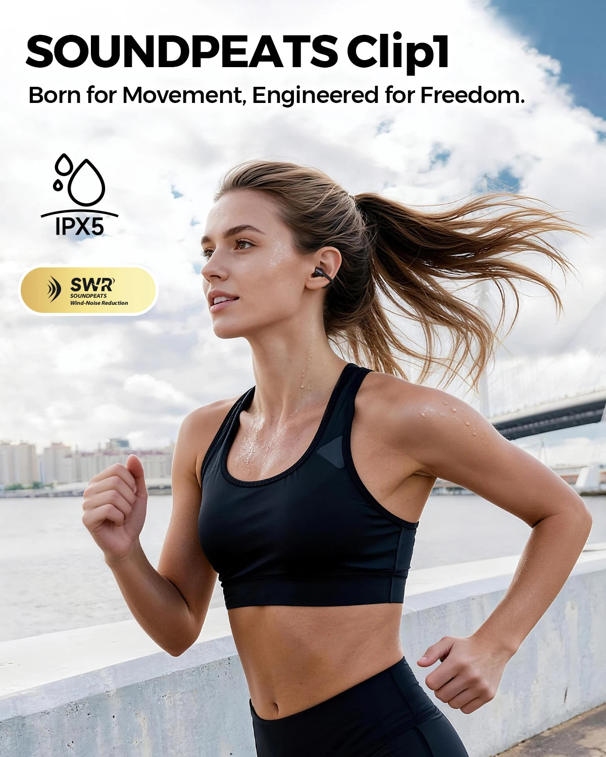 SoundPEATS Clip1 Open-Ear OWS Wireless Earbuds – LDAC, Hi-Res Audio, Dolby Audio, IPX5, 40H Battery
