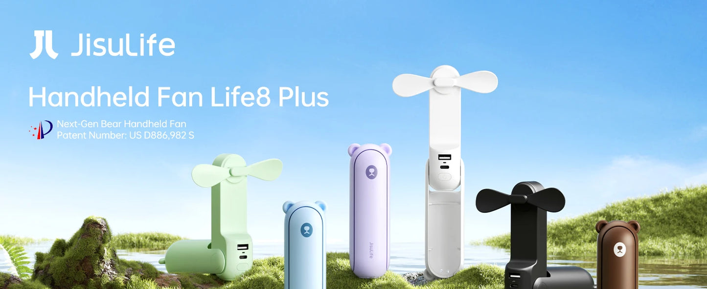 Ventilateur Portable JISULIFE F8X et F8 Rechargeable USB-C 3 en 1 | Batterie Externe & Lampe LED