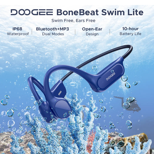 DOOGEE BoneBeat Swim Lite Casque Bluetooth 5.4 à Conduction Osseuse IP68 – 32 Go MP3, Open-Ear, Étanche pour Natation & Sport