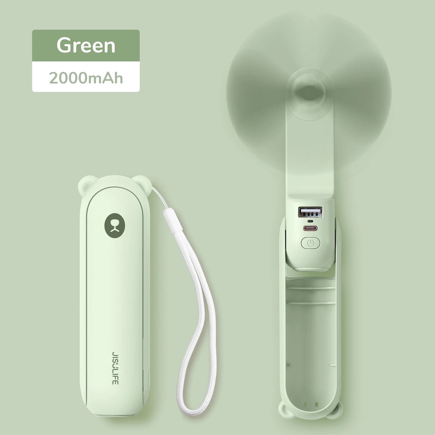 Ventilateur Portable JISULIFE F8X et F8 Rechargeable USB-C 3 en 1 | Batterie Externe & Lampe LED