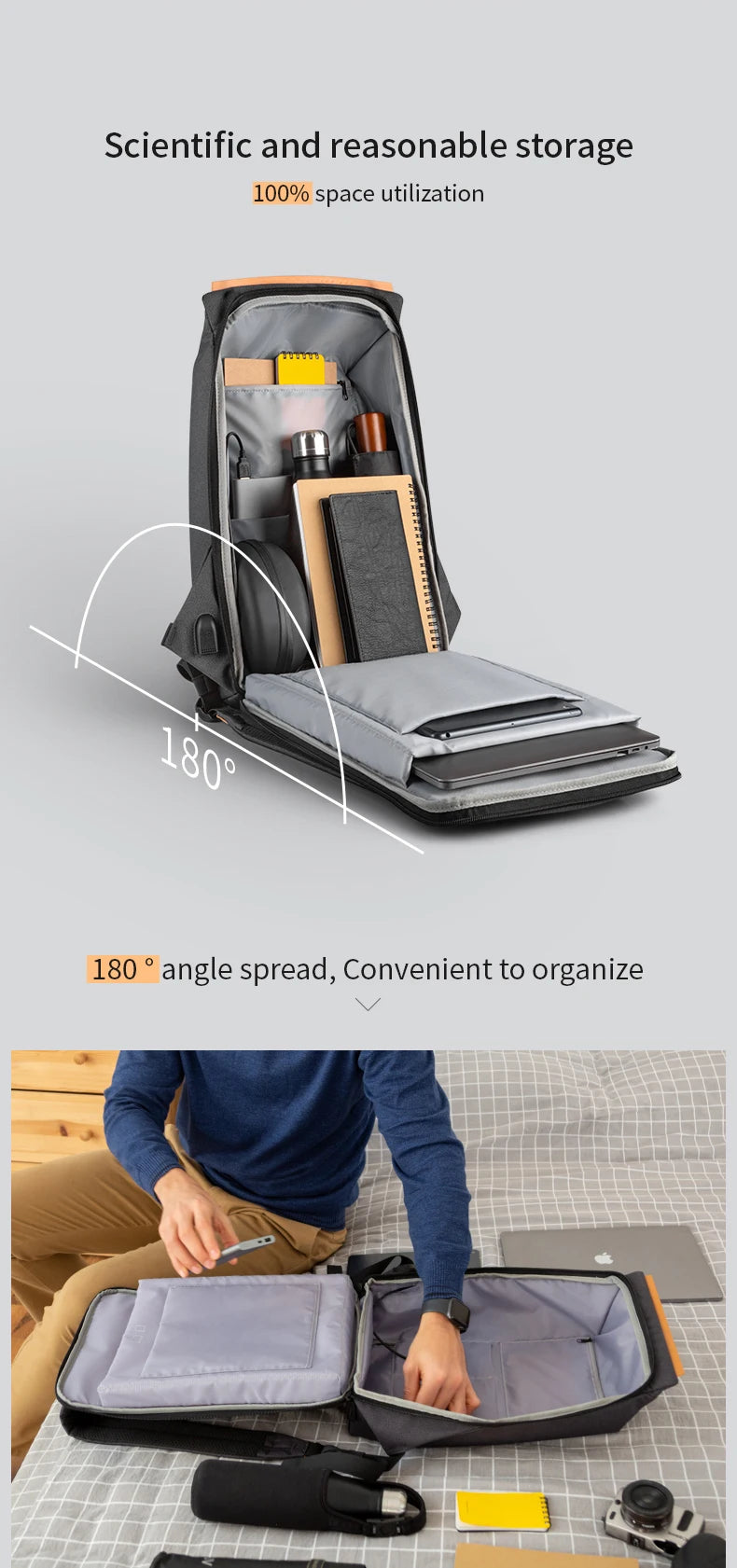 Kingsons Sac à dos antivol KS3207W pour ordinateur 15,6″ avec port USB