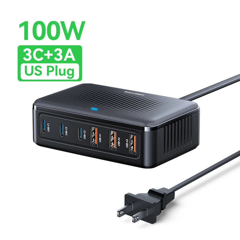 Chargeur Rocoren 100W 6 ports  technologie GaN hub