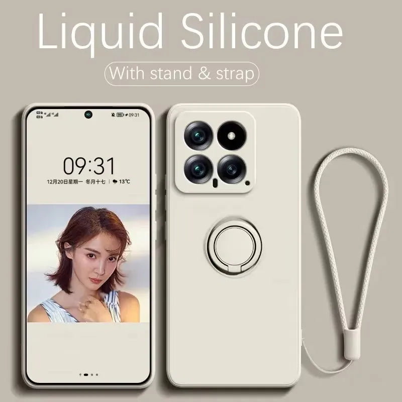 Coque de téléphone avec support magnétique en Silicone liquide de luxe, étui arrière pour XiaoMi 13T 14T 15 Redmi 13C 4G Note 12 13 14 Pro Plus 5G