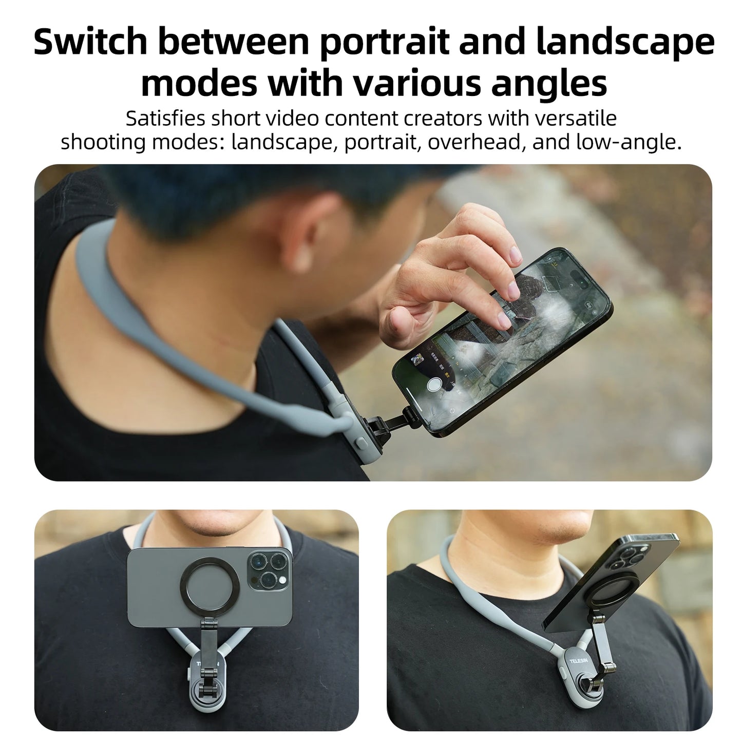 Support de Cou Magnétique TELESIN pour Smartphone – Vidéo POV Mains Libres