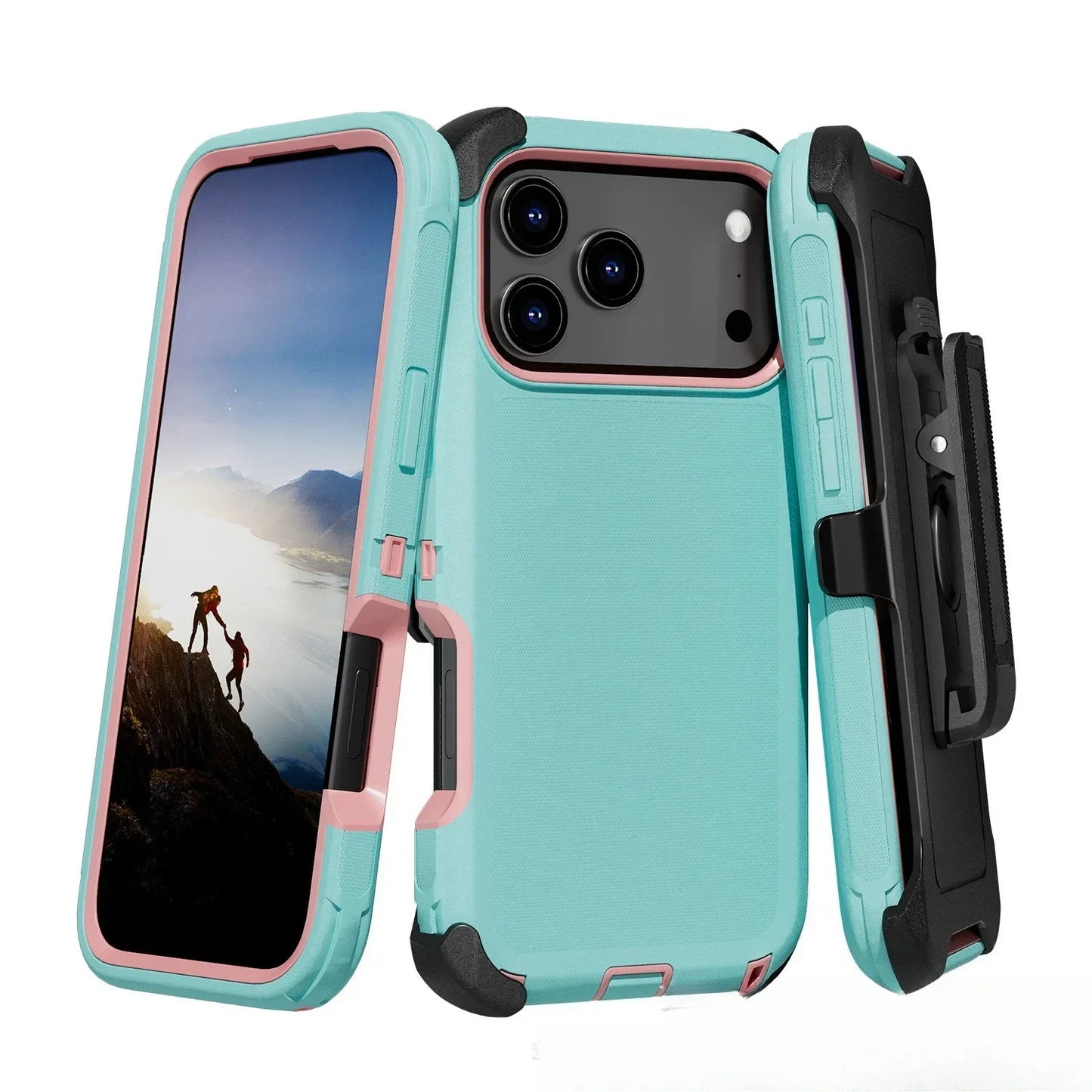Étui Blindé Antichoc Bicolore avec Clip de Ceinture – Protection Renforcée pour iPhone 13 à 17 Air