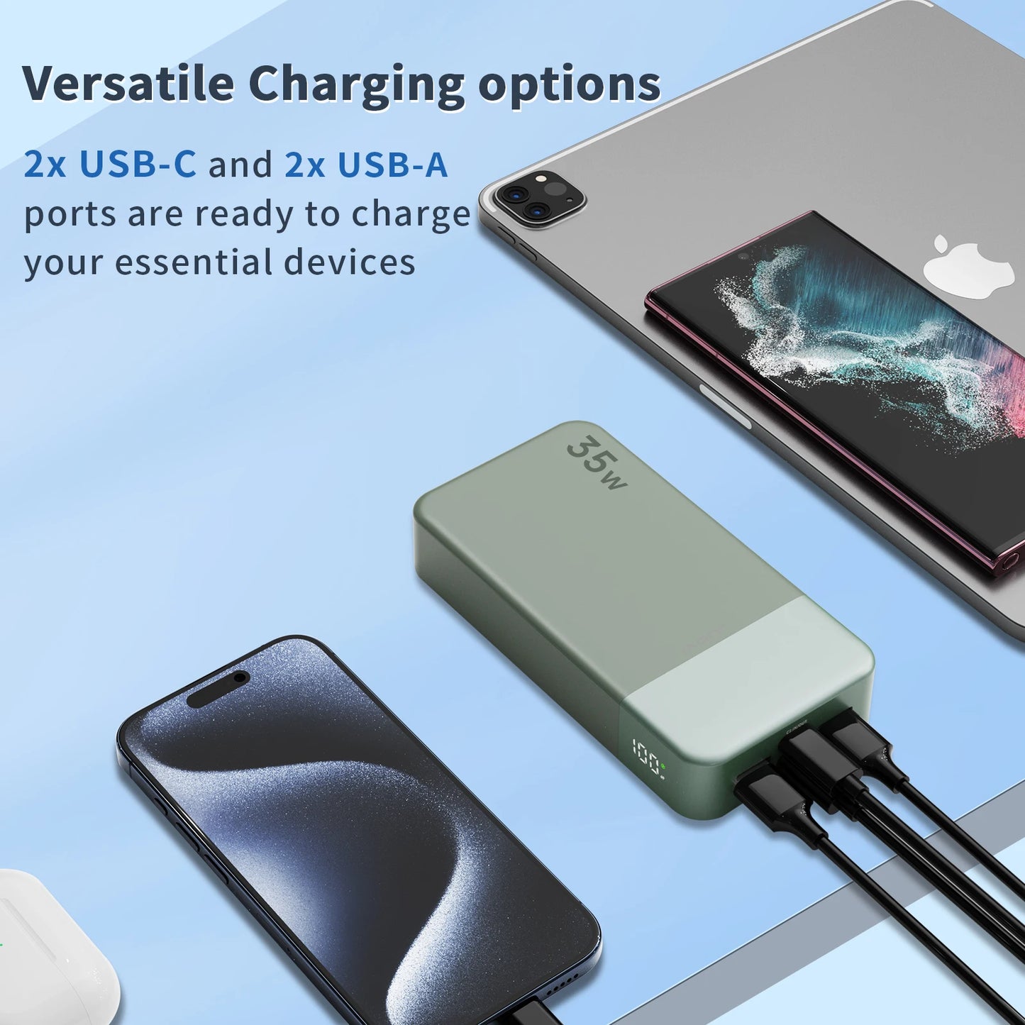 JUOVI Powerbank 20000mAh – Chargeur 35W PD3.0 QC4.0 avec Écran LED