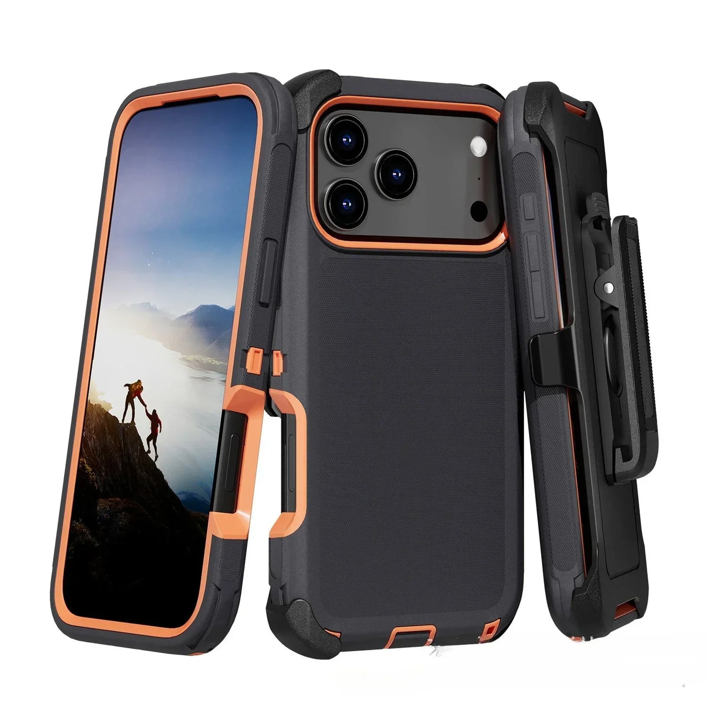 Étui Blindé Antichoc Bicolore avec Clip de Ceinture – Protection Renforcée pour iPhone 13 à 17 Air