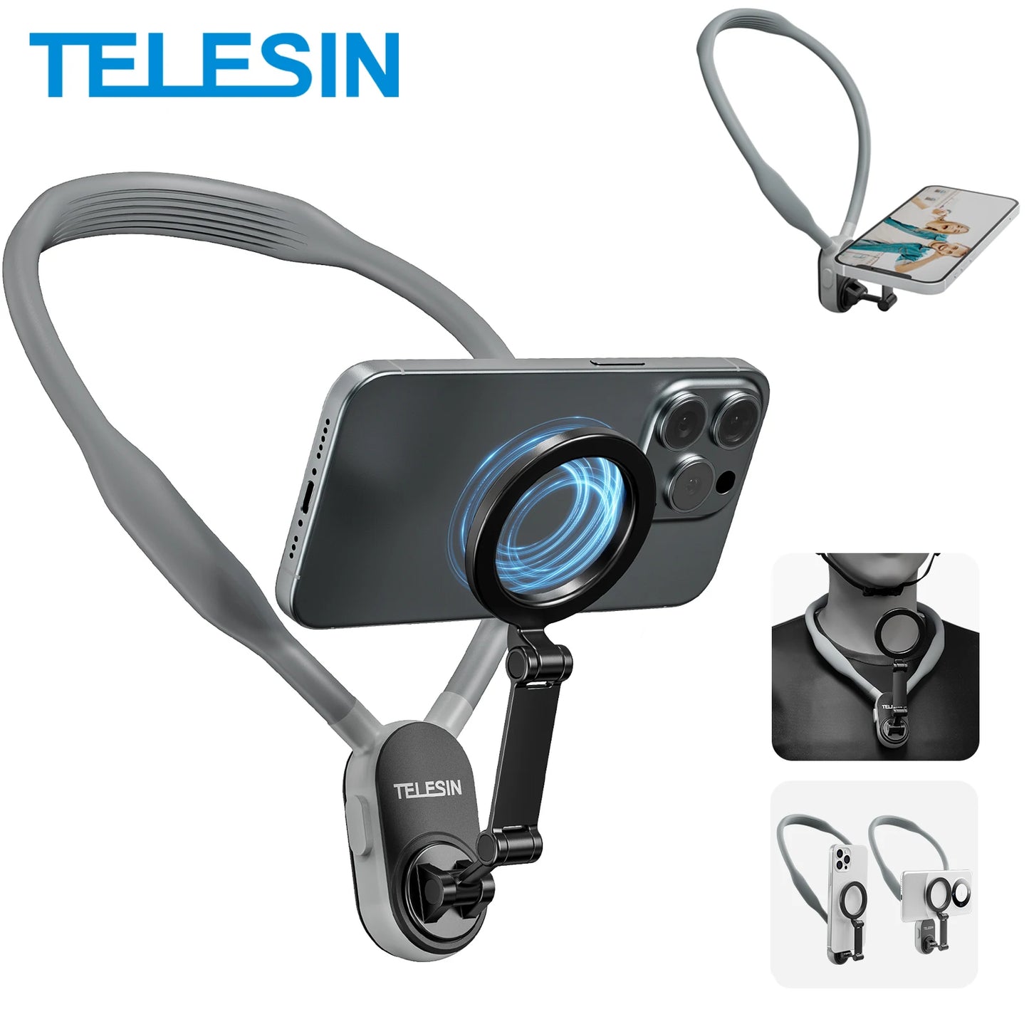 Support de Cou Magnétique TELESIN pour Smartphone – Vidéo POV Mains Libres