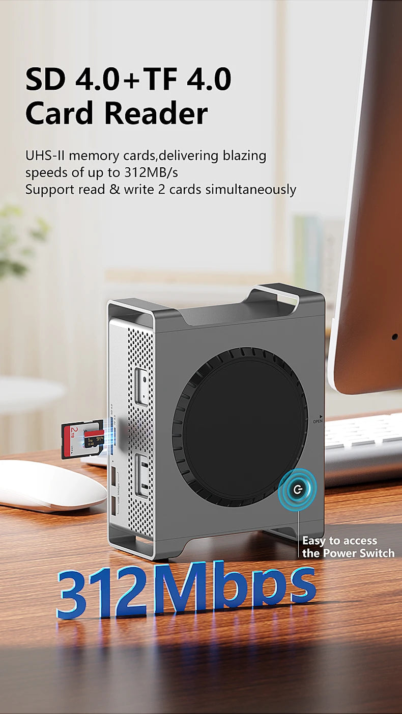 Docking SSD sans fin pour support MAC Mini M4/M4 Pro 2024 avec boîtier SSD M.2 NVMe 4K/60HZ HDMI-Com SD4.0 TF4.0 10Gbps C HUB