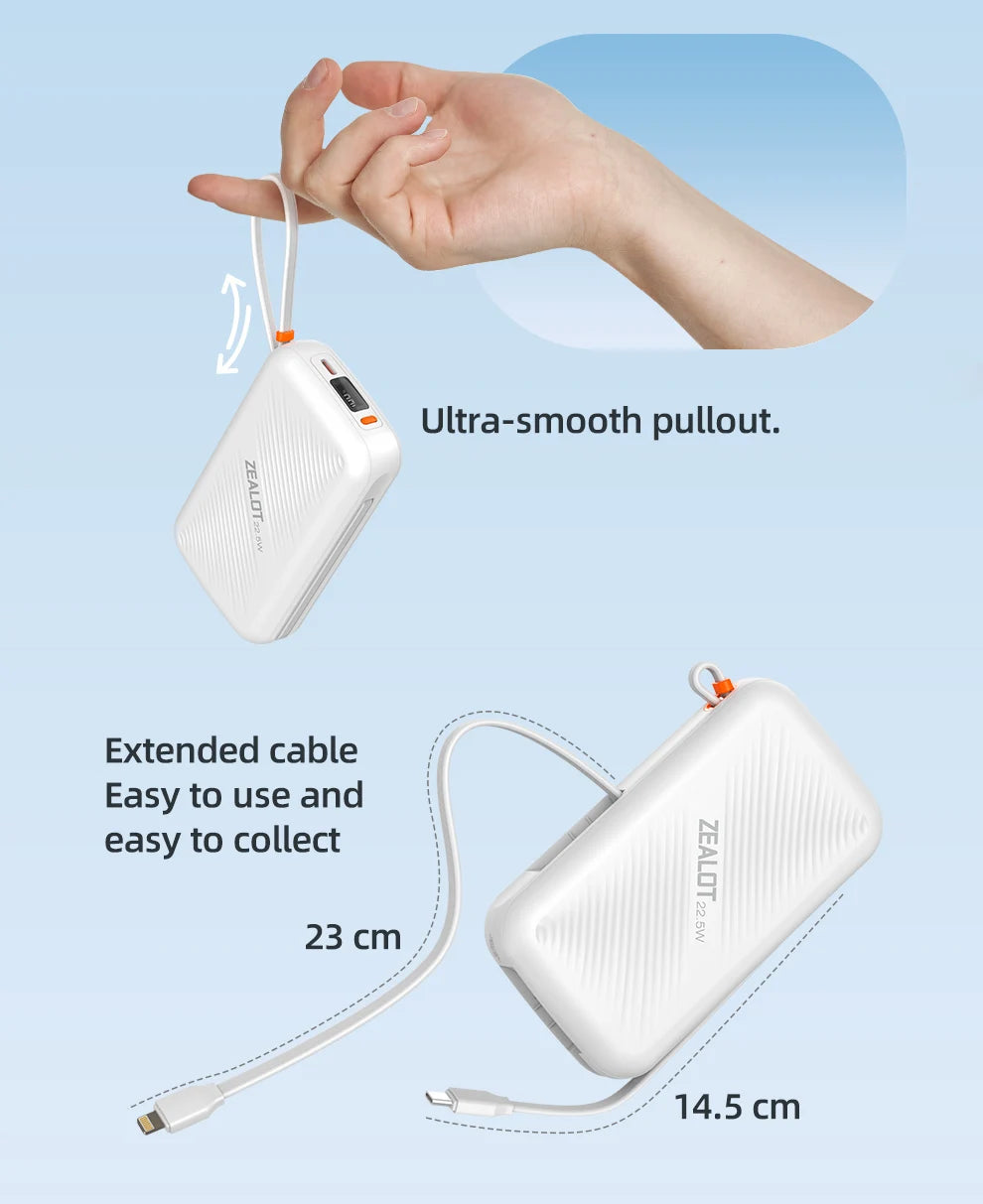 ZEALOT Y2200 – Power Bank 20000mAh 22,5W avec USB‑C + Lightning