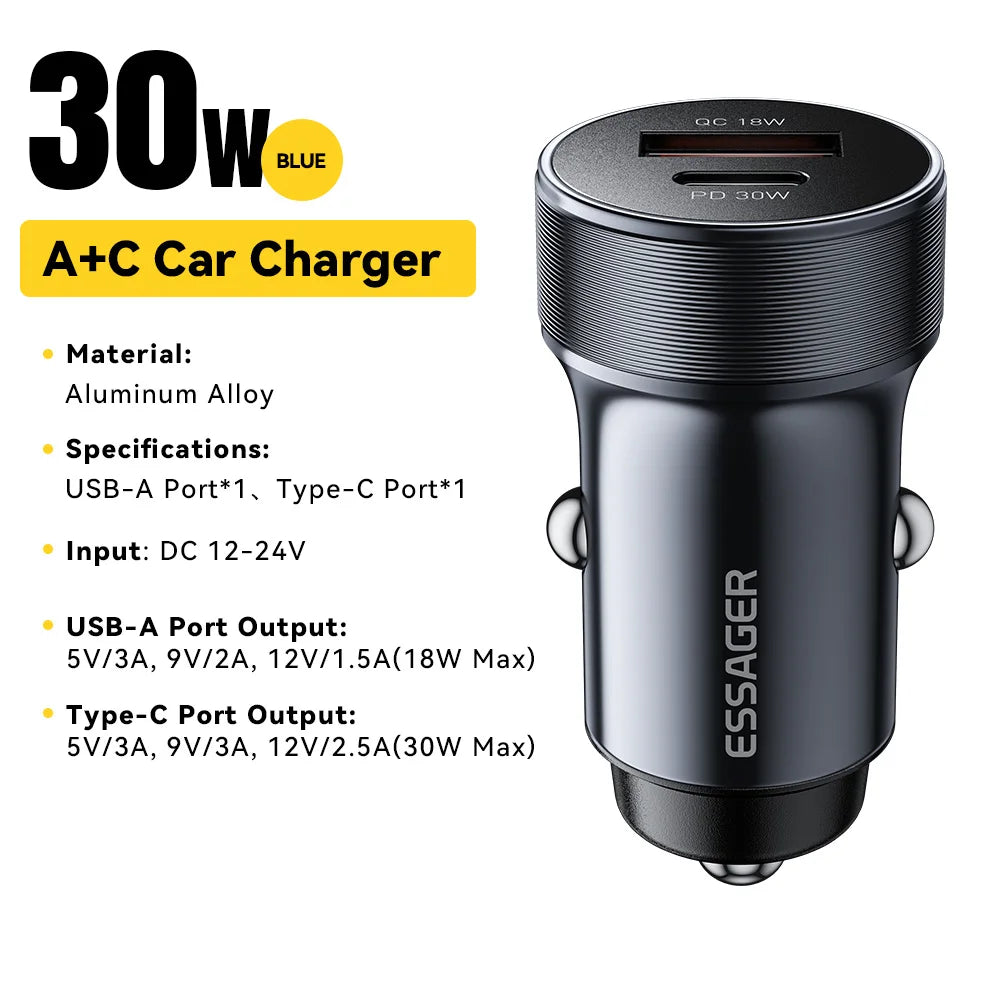 Chargeur ESSAGER USB‑A & Type‑C Charge Rapide PD 30W