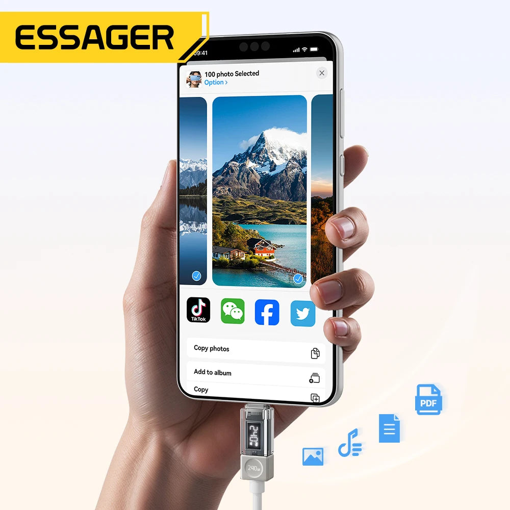 Câble USB‑C ESSAGER Version Haute Qualité & Originale 240W et 100W