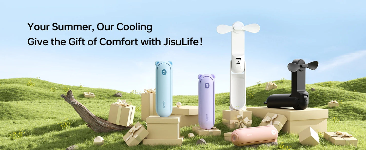 Ventilateur Portable JISULIFE F8X et F8 Rechargeable USB-C 3 en 1 | Batterie Externe & Lampe LED