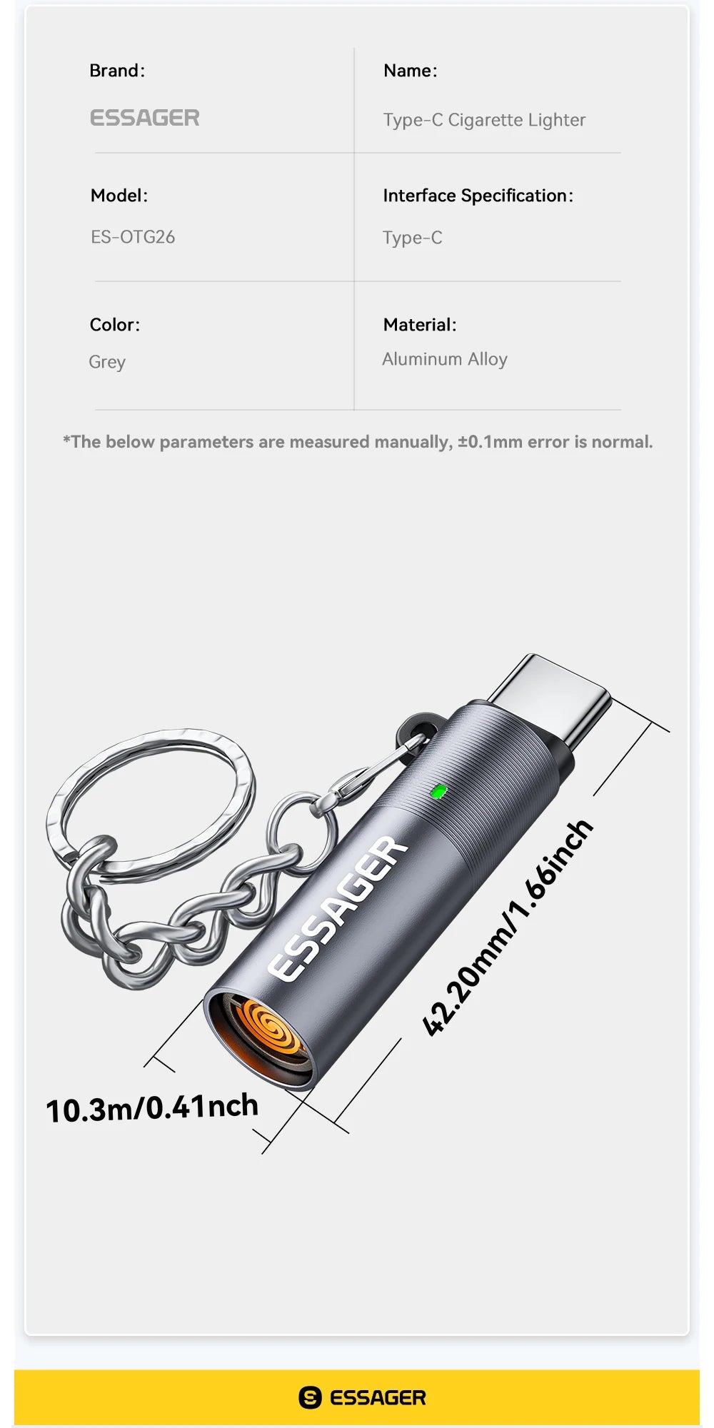 Mini Allume‑Cigare Électronique ESSAGER Type‑C – Sans Flamme, Chauffage Tungstène, Compatible OTG