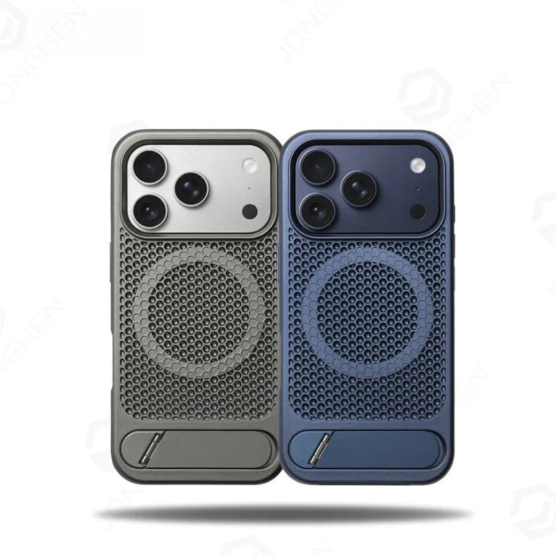 Coque magnétique antichoc avec support et dissipation thermique pour iPhone 17 / 16 / 15 / 14 / 13 – Pro, Pro Max, Normal, Air, Plus