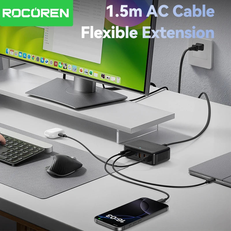 Chargeur Rocoren 100W 6 ports  technologie GaN hub