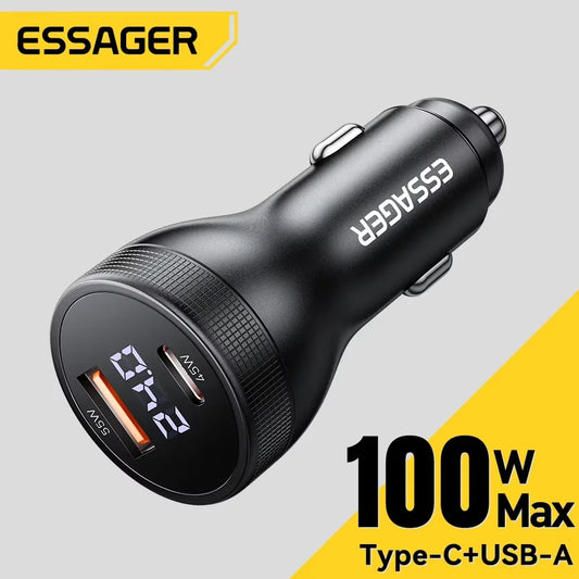 ESSAGER F755 Chargeur Voiture 100W – USB-C 45W + USB-A 55W