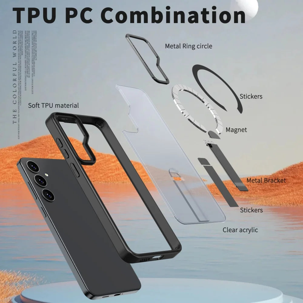 Coque Transparente Magsafe avec Support – Plusieurs Couleurs pour Samsung S26 / S25 / S24 / S23 Ultra / Plus / S24 FE