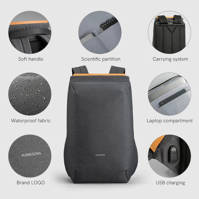 Kingsons Sac à dos antivol KS3207W pour ordinateur 15,6″ avec port USB