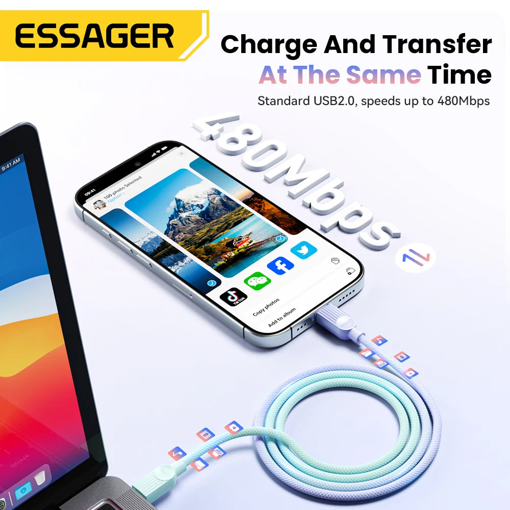 Câble Essager 29W Type‑C vers Lightning Macaron Charge Rapide