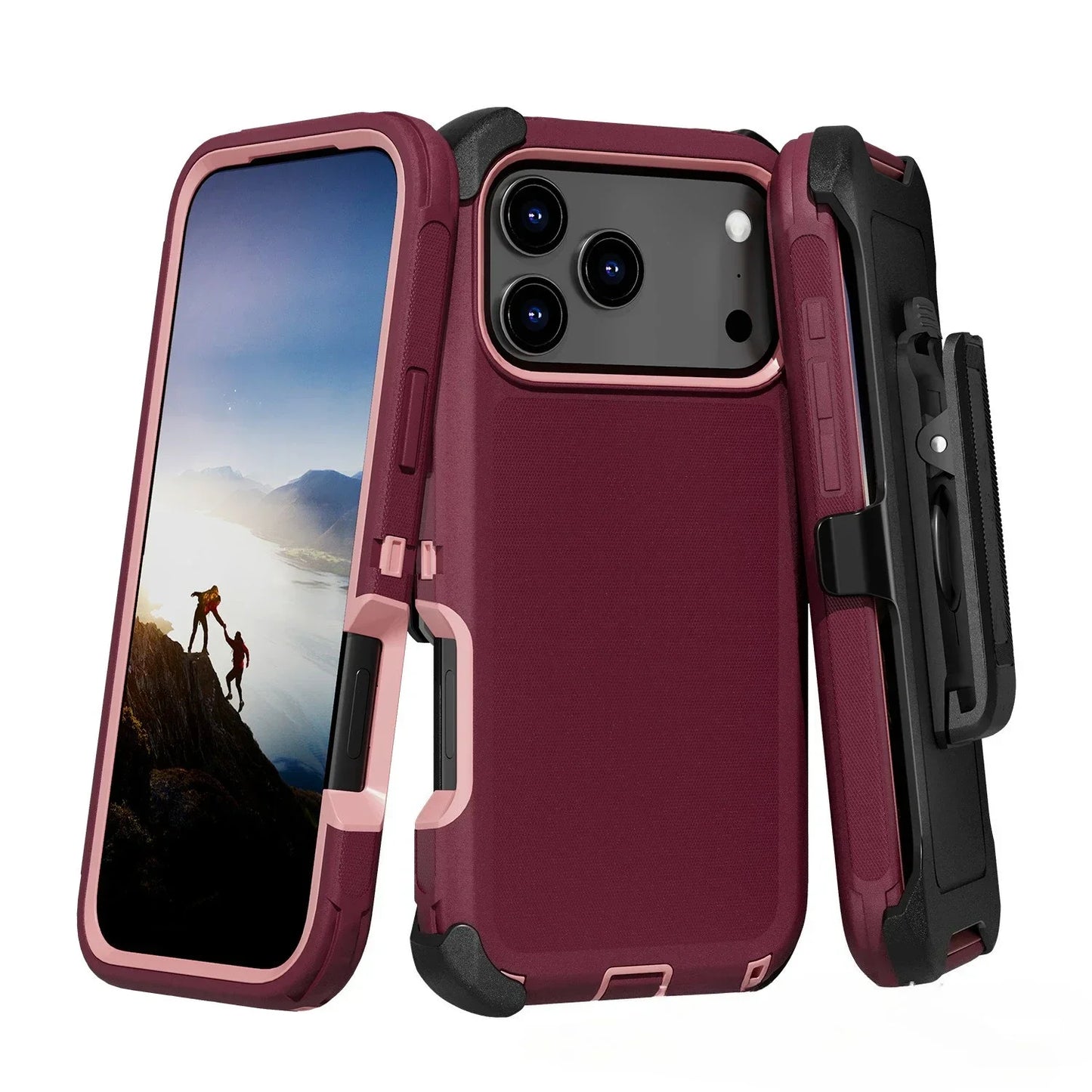 Étui Blindé Antichoc Bicolore avec Clip de Ceinture – Protection Renforcée pour iPhone 13 à 17 Air