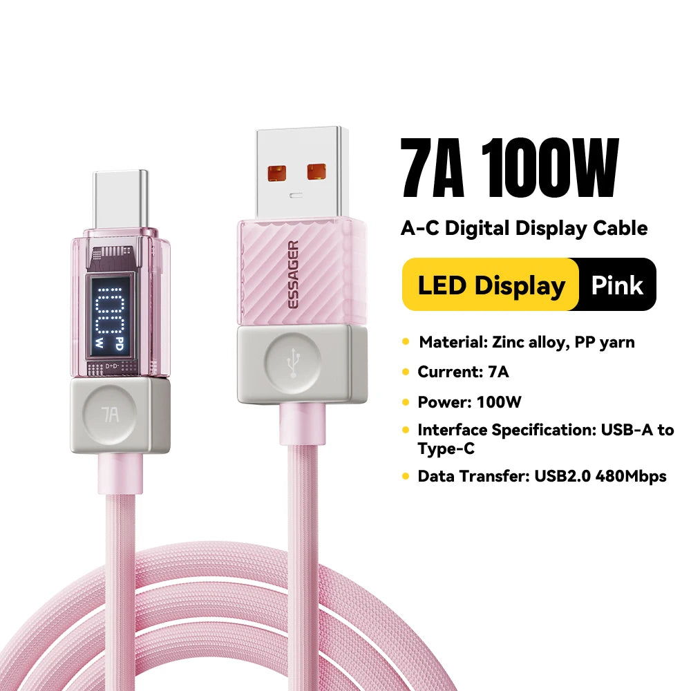 Câble USB‑C ESSAGER Version Haute Qualité & Originale 240W et 100W