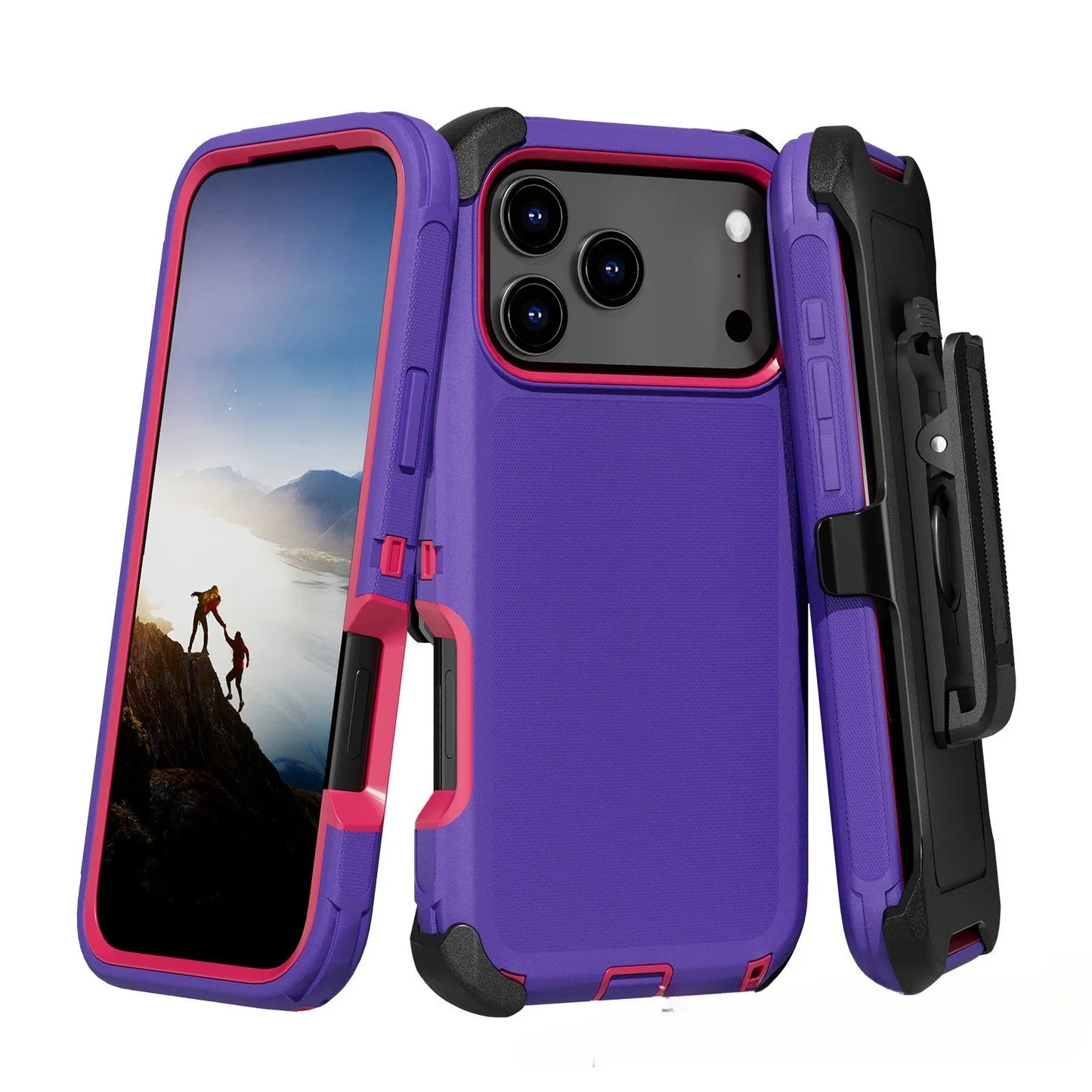 Étui Blindé Antichoc Bicolore avec Clip de Ceinture – Protection Renforcée pour iPhone 13 à 17 Air