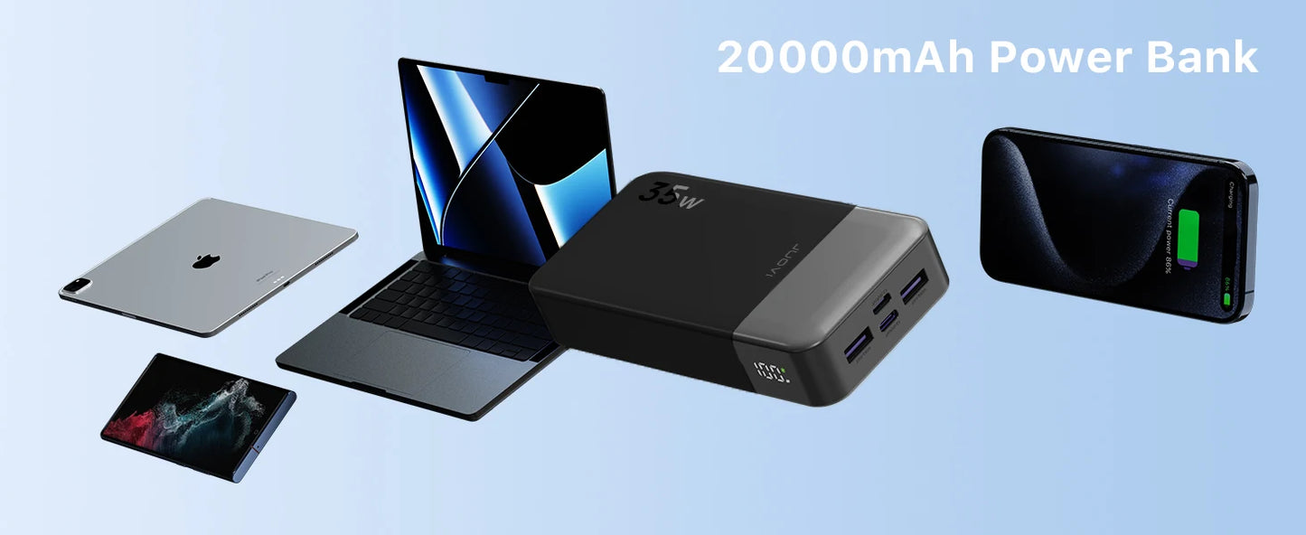JUOVI Powerbank 20000mAh – Chargeur 35W PD3.0 QC4.0 avec Écran LED