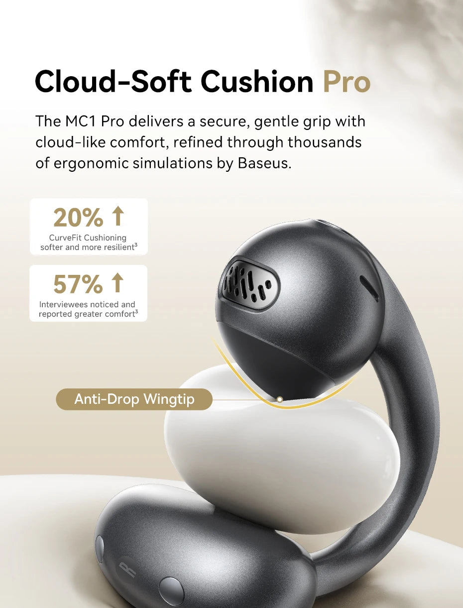 Baseus MC1 Pro Open-Ear TWS Wireless Earbuds – Bluetooth 6.0, IP67, 40H Battery, ENC 4-Mic, SuperBass 2.0