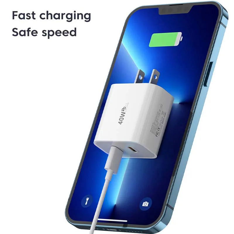 Chargeur OLAF rapide 40W Avec deux sorties USB‑C‑C PD QC3.0 avec câble Type‑C vers Type‑C