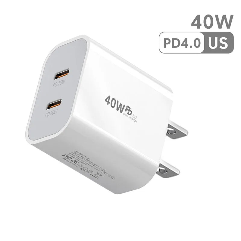 Chargeur OLAF rapide 40W Avec deux sorties USB‑C‑C PD QC3.0 avec câble Type‑C vers Type‑C