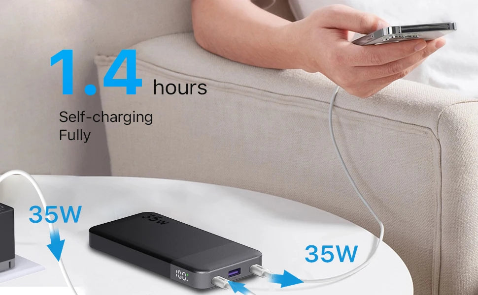 Batterie externe portable JUOVI 10000mAh, chargeur portable 35W à charge super rapide