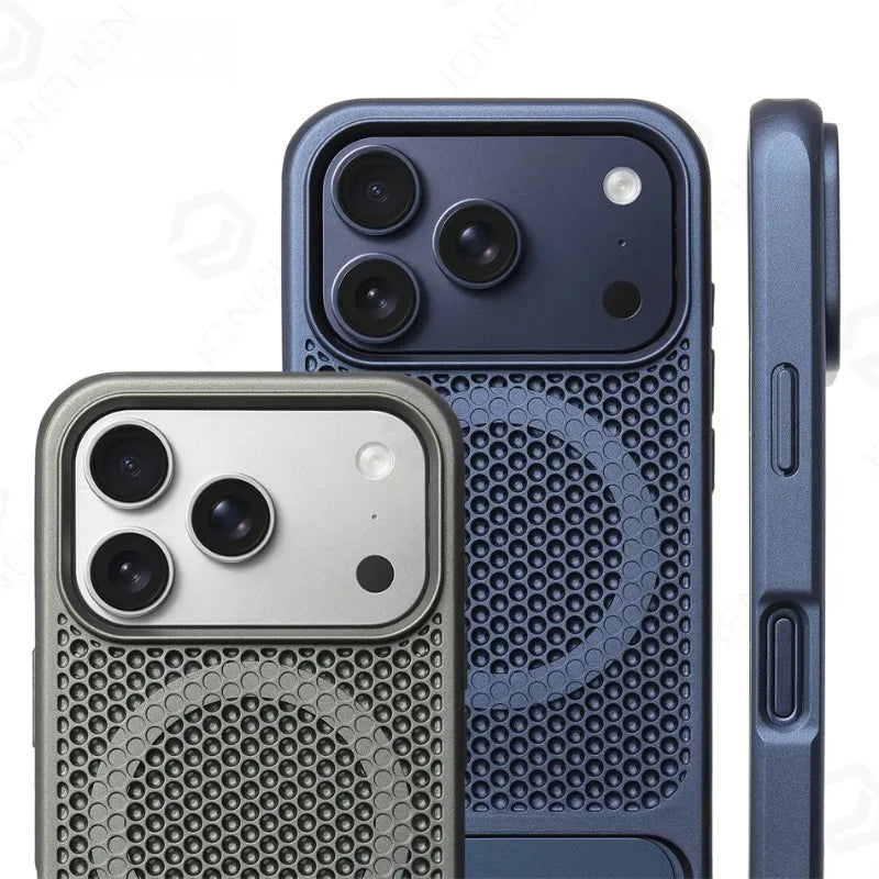 Coque magnétique antichoc avec support et dissipation thermique pour iPhone 17 / 16 / 15 / 14 / 13 – Pro, Pro Max, Normal, Air, Plus