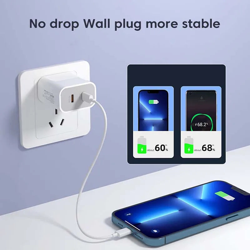 Chargeur OLAF rapide 40W Avec deux sorties USB‑C‑C PD QC3.0 avec câble Type‑C vers Type‑C