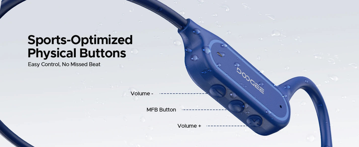 DOOGEE BoneBeat Swim Lite Casque Bluetooth 5.4 à Conduction Osseuse IP68 – 32 Go MP3, Open-Ear, Étanche pour Natation & Sport