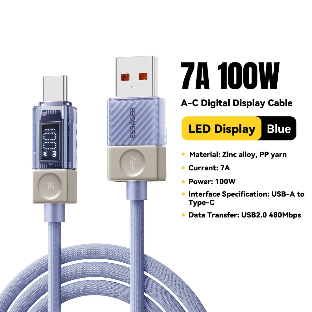 Câble USB‑C ESSAGER Version Haute Qualité & Originale 240W et 100W