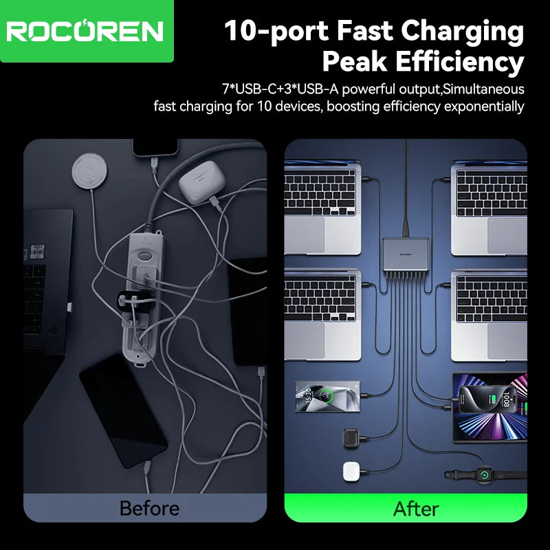 Rocoren Energy Station 400W – Chargeur GaN USB‑C 10‑en‑1 Portable pour Bureau