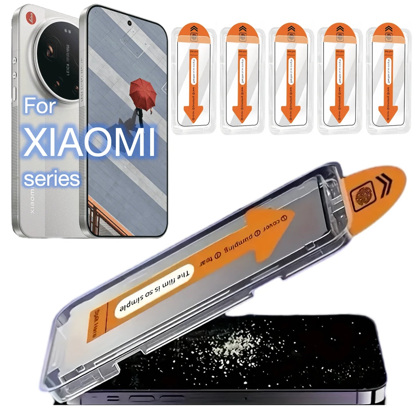 5‑Pack Auto‑Dust Tempered Glass – Easy Installation Anti‑Scratch Screen Protector for Xiaomi Series