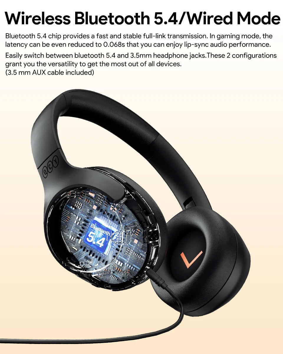 QCY H3 Hi-Res Audio Headphones for Gaming, Music and Calls.