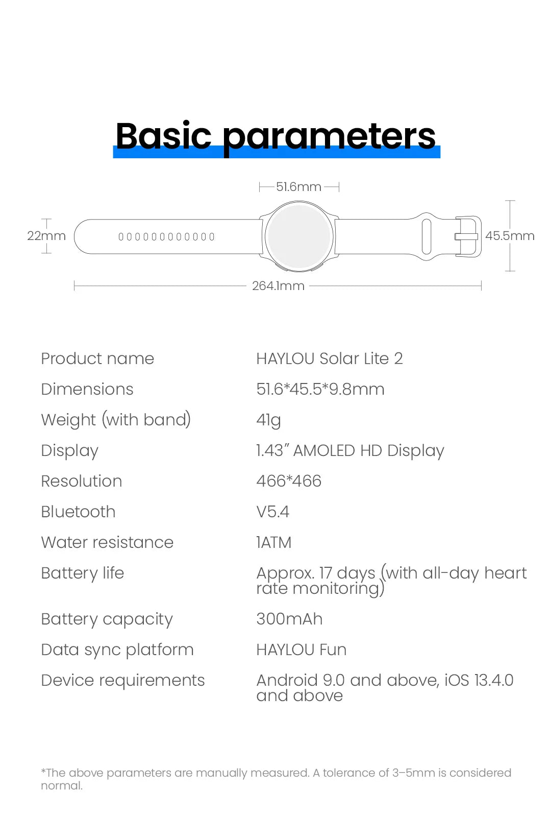 Haylou Solar Lite 2 – Montre Connectée AMOLED 1,43"